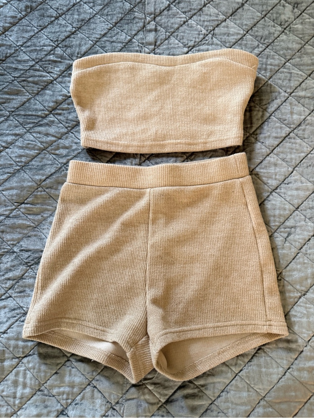 SHEIN Beige Ribbed Tube Top & High-Waist Knit Shorts Set